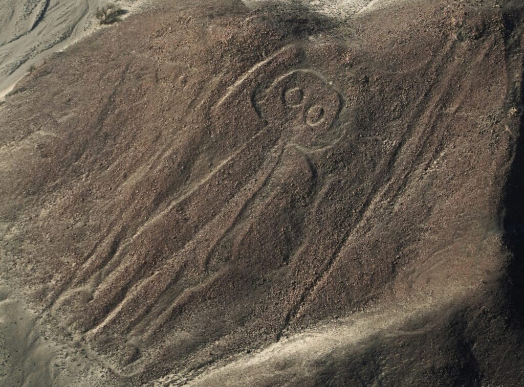 Nazca Lines in Peru, depicting an astronaut taken with a drone