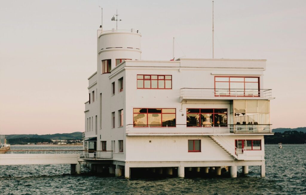 White building in the water at Santander, Spain