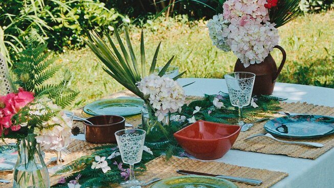 Table setting with flowers provided by ACOLYTE surf camp