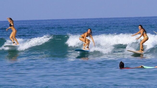 Three girls learning how to surf in Sayulita surf with Wild Mex Surf and Adventure