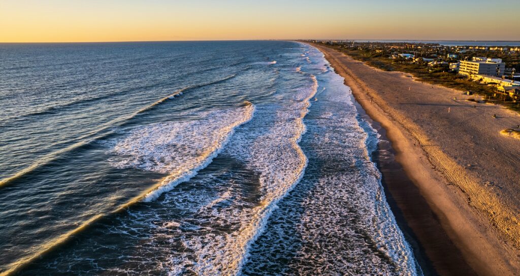 Drone shot of Cocoa Beach Surf in Florida USA
