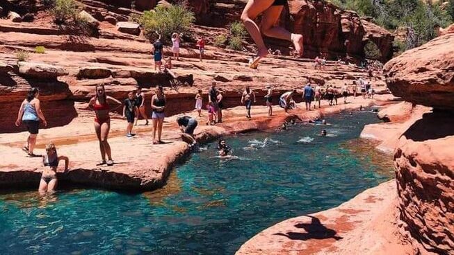 Swimming in a water hole in Agadir Crocro Surf Maroc surf camp Agadir