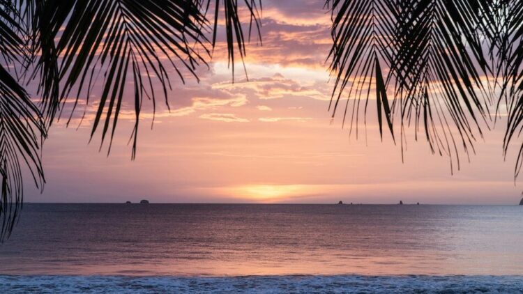 sun setting over the ocean taken from a Surf Camp Jaco Costa Rica