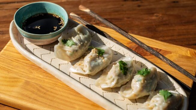 Dumplings on a plate at Surfescape Fuerteventura in an all inclusive surf camp Canary Islands