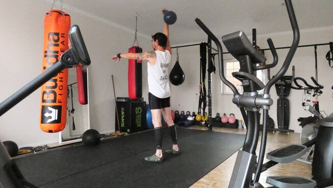 a guy in the gym at Omassim surf camp in Ericeira