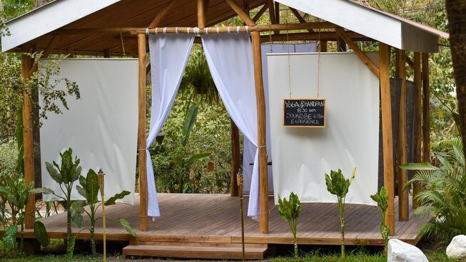 Yoga studio that's outdoors at Pura Vida Surfers surf camp in Santa Teresa