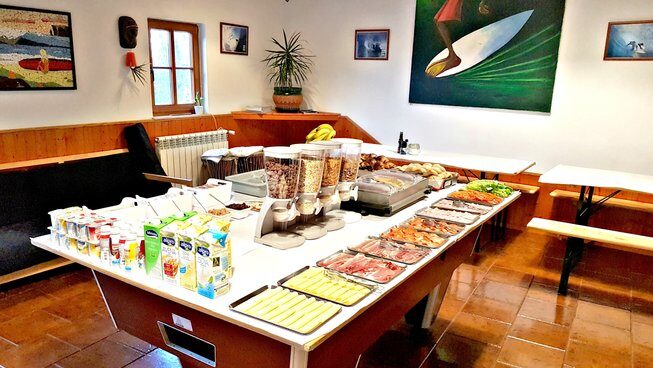 Accommodation and food provided at Russo Surfcamp Vale Figueiras surf camp in Portugal