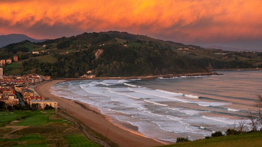 Sunsetting over Surf camp Zarautz Spain