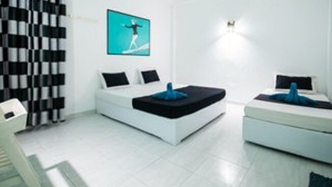 Accommodation and bed at The Surfer Weligama Surf Camp