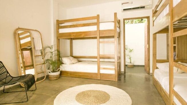Bunks beds at accommodation at Solid Surf and Yoga House Sri Lanka surf camp in Weligama
