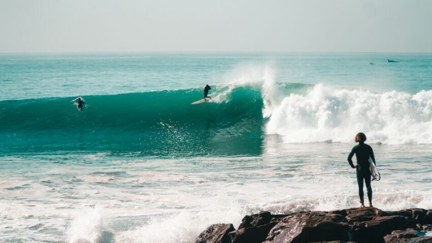 Surfer on a wave in Anchor Point Taghzout Morocco