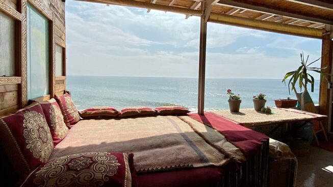 a place to hang overlooking the surf in Taghazout