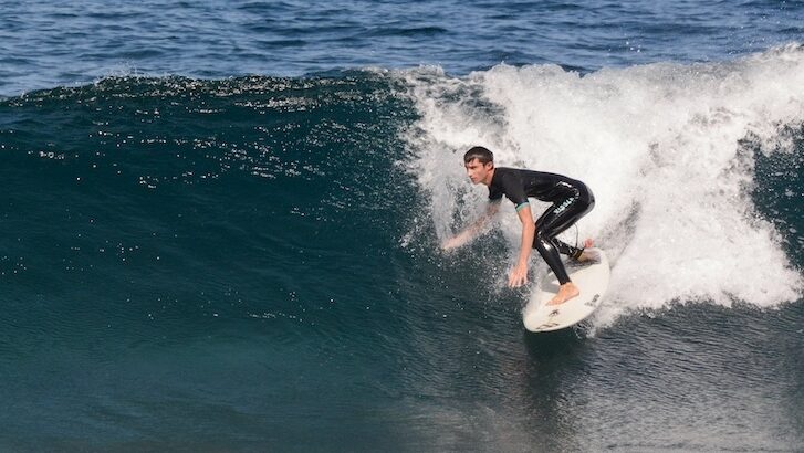 surfer on a wave in Lanzarote Canary Islands