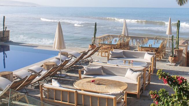 pool and seating at Dfrost Almugar Taghazout Surf & Yoga Luxury Retreat